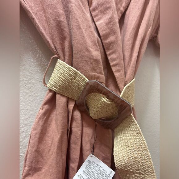 Zara Romper Women’s size Large pink NWT belted linen romper travel summer - Picture 3 of 4